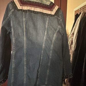 Chico's Denim Jacket with Purple and Pink Details